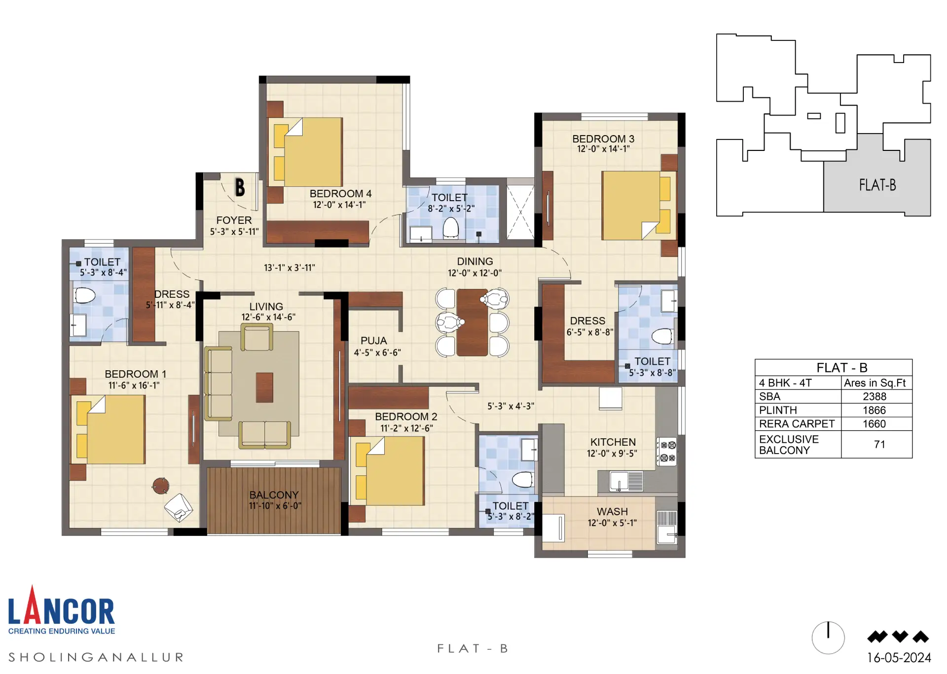 Flat B 4 BHK Floor Plan